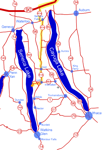 map with highlighted path from Northeast